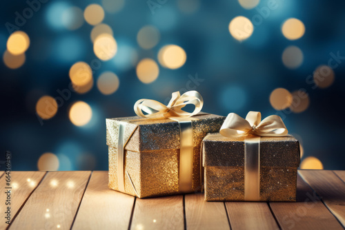 Happy New Year and Christmas Greeting Cards and Gift Boxes. Holidays background