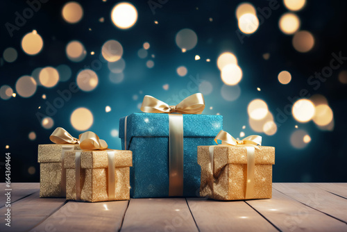 Happy New Year and Christmas Greeting Cards and Gift Boxes. Holidays background