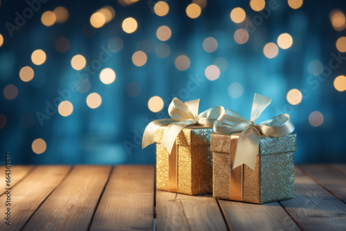 Happy New Year and Christmas Greeting Cards and Gift Boxes. Holidays background