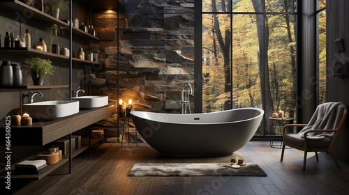 Contemporary bathroom with a freestanding bathtub