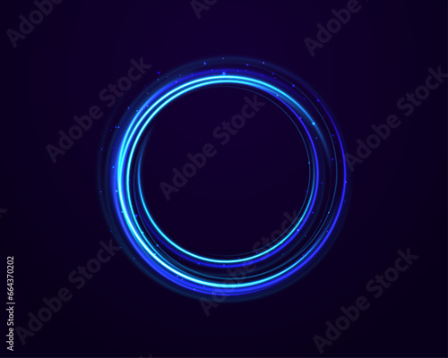 Light blue Twirl. Curve light effect of blue line. Luminous blue circle. Abstract luminous rings slow shutter speed effect. Neon light, electric light, portal, light effect.
