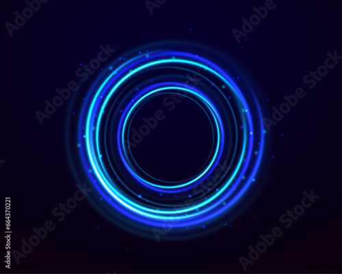 Light blue Twirl. Curve light effect of blue line. Luminous blue circle. Abstract luminous rings slow shutter speed effect. Neon light, electric light, portal, light effect.
