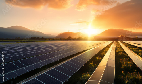 Wallpaper Mural large solar park, rows of photovoltaic panels, sunset landscape background Torontodigital.ca