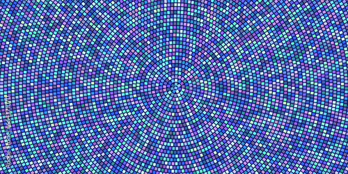 Colorful radial mosaic in shades of blue and purple made from square tiles. Vector abstract background. Paved area or tiles for swimming pool floor and walls
