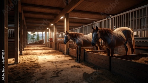 the sleek and stylish design of a horse stable within a contemporary equestrian center. © lililia