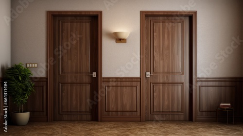 Hotel room with wooden doors.