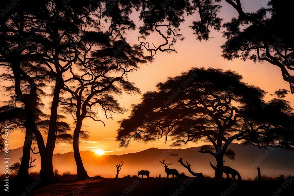 silhouette of a tree at sunset