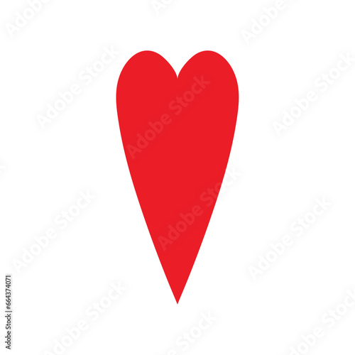 Simple isolated red narrow heart on white background for icons, apps, webs, poster, patterns, wallpapers