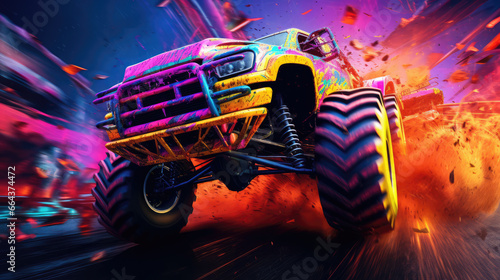 Drifting Monster Truck Abstract Background