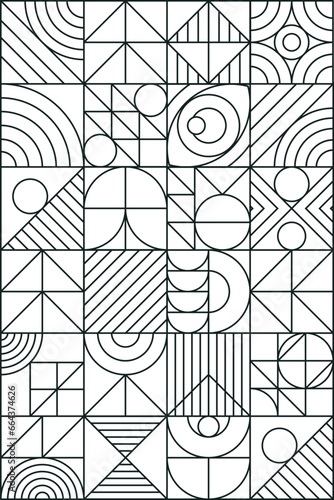 Geometry pattern black line minimal 20s bauhaus style with figures and shapes circle, triangle, square. Human psychology and mental health concept illustration. Vector 10 eps