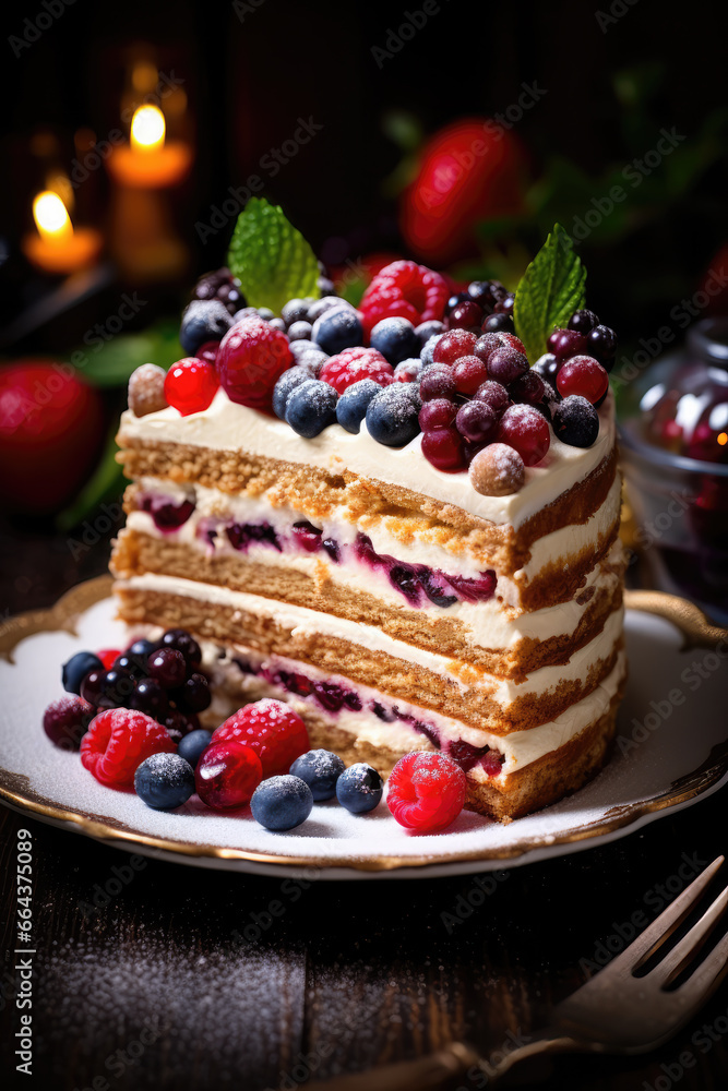Delicious Honey Cake with Fresh Berries Delicious Honey Cake with Fresh Berries
