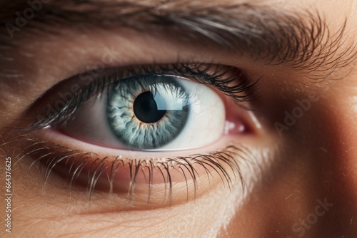 Man with new contact lens closeup. Medicine vision eyecare sight. Generate Ai