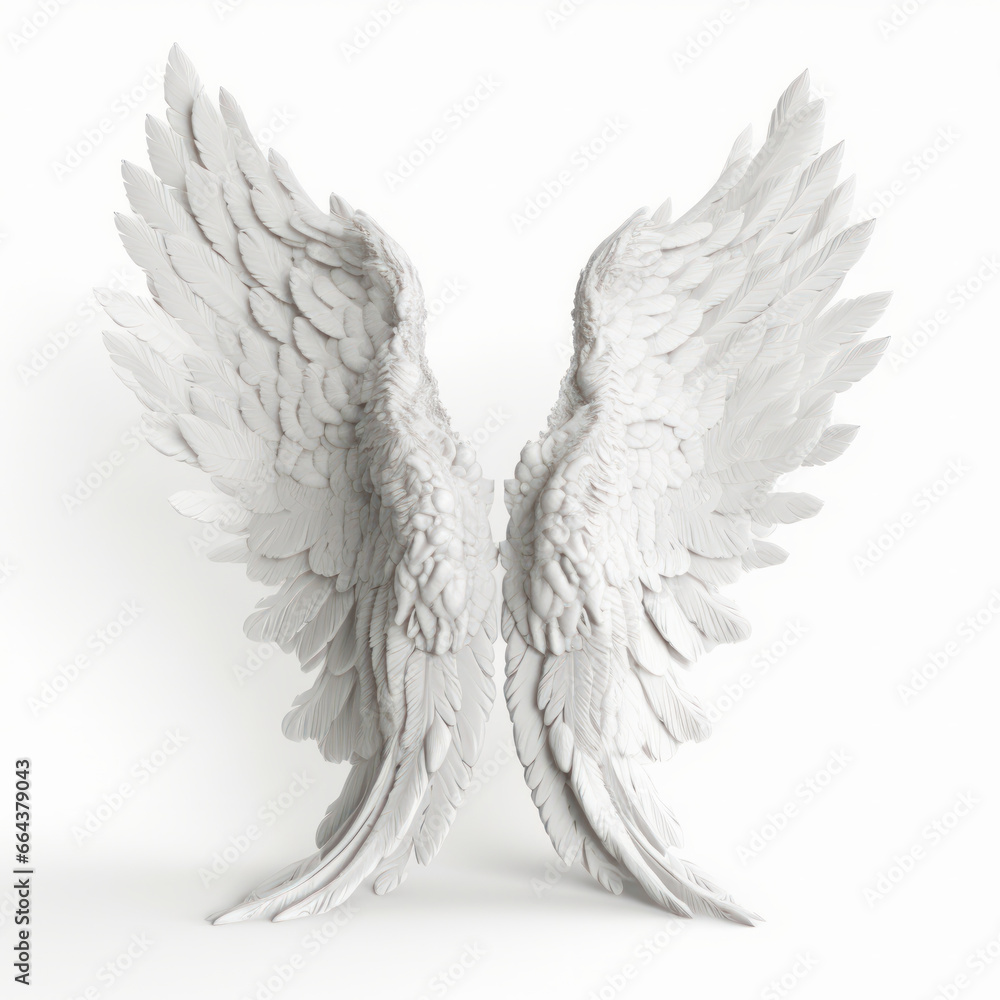 Angel wings in pure white isolated on a white background, symbolizing hope and divinity. AI Generative Angel wings in pure white isolated on a white background, symbolizing hope and divinity. AI Generative