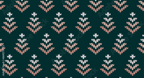 Pink gradiant arrow on green knitted pattern, Festive Sweater Design. Seamless Knitted Pattern