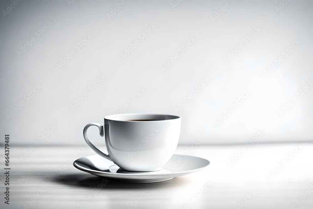 coffee beans with black tea in white cup placed in table with white abstract background with butter style on kawa coffee beans with black tea in white cup placed in table with white abstract background with butter style on kawa