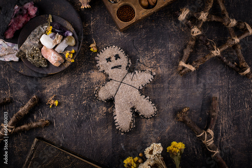 Voodoo doll. Black magic esoteric ritual. photo