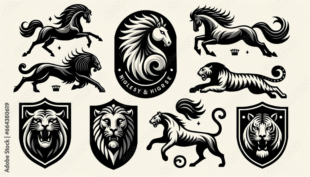 Fototapeta premium Medieval-Inspired Coat of Arms Icon Collection