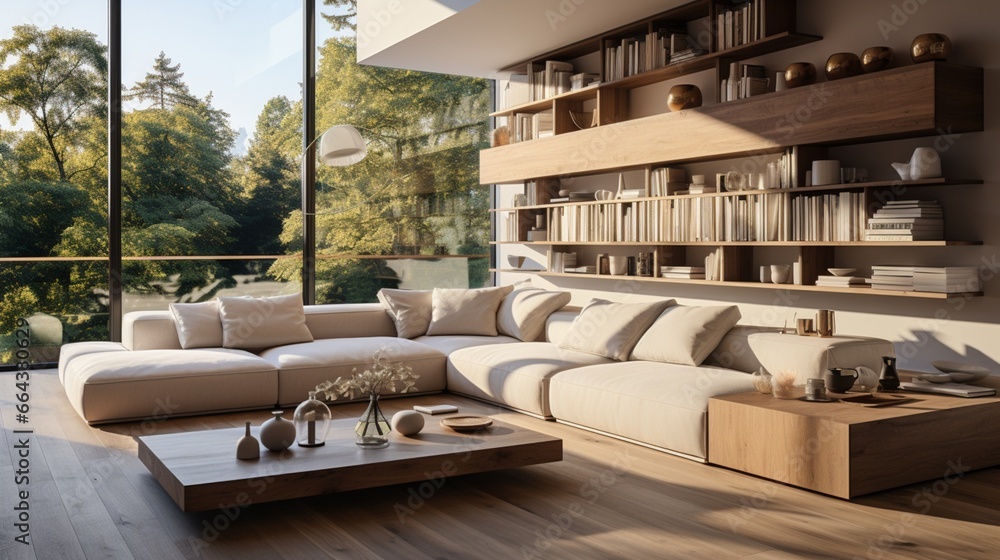 In a minimalist style home interior design of the modern living room, a ...