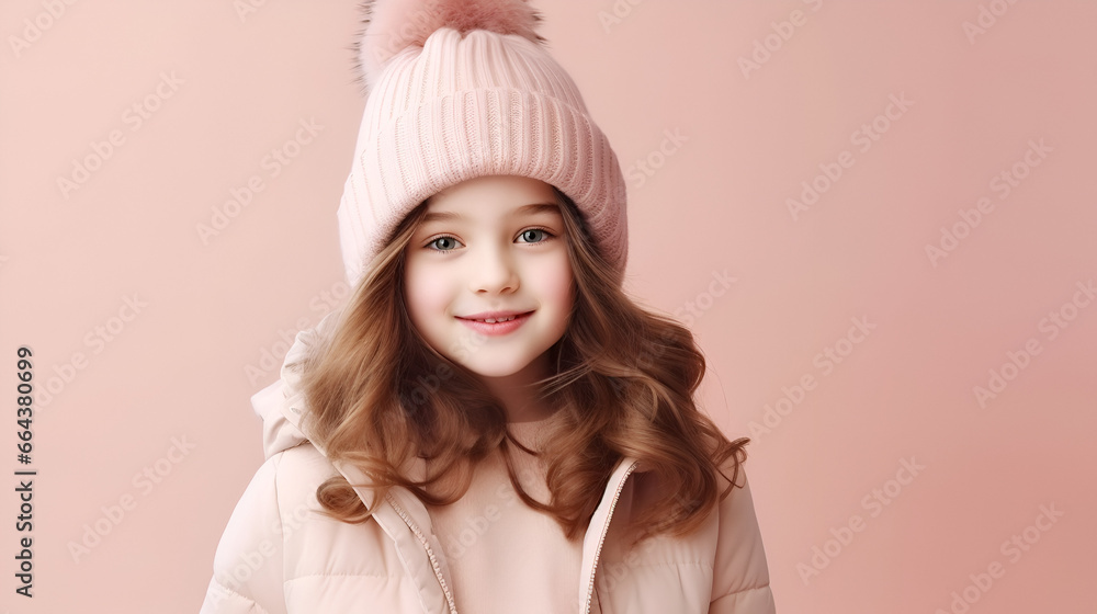 beautiful cute kid in winter clothes on plain background with copy space, new winter collection winter fashion clothes beautiful cute kid in winter clothes on plain background with copy space, new winter collection winter fashion clothes