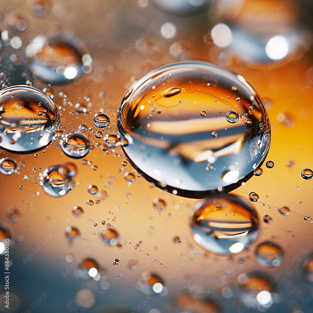 Water bubbles close-up. Blue air bubbles in the liquid. Cleansing and the use of cosmetics. Illustration of foam bubbles