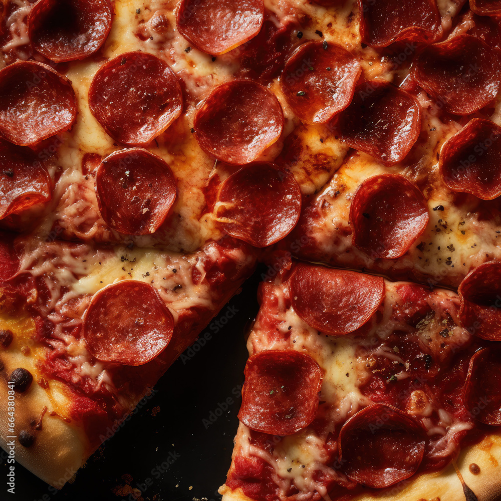 Pepperoni Pizza Overhead Close-Up Shot Pepperoni Pizza Overhead Close-Up Shot