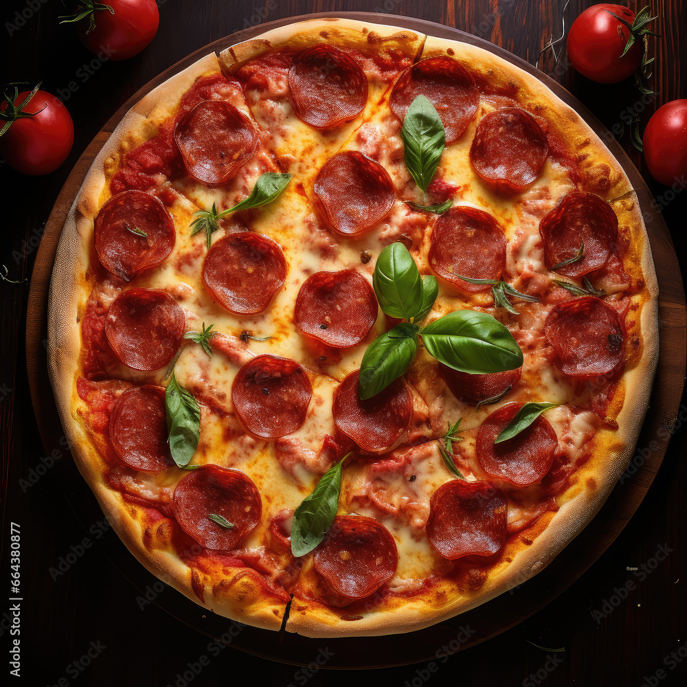 Pepperoni Pizza Overhead Close-Up Shot