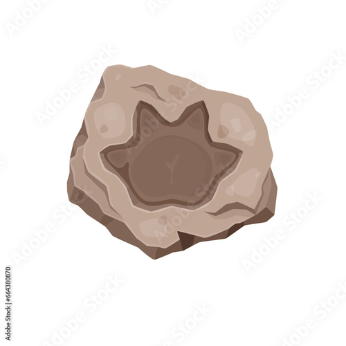 Ancient triceratops dinosaur footprint, archaeology fossil. Isolated vector cartoon jurassic era archaeological and paleontology finds. Dino animal paw print, reptile foot trail impression in stone