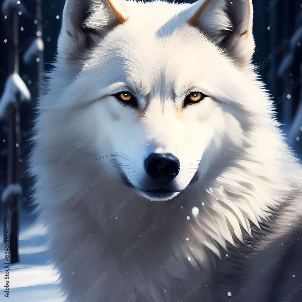 White Wolf In Winter. Generative AI