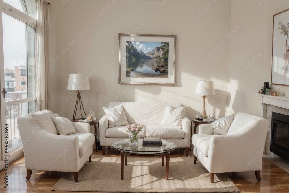 luxury livingroom interior design mockup with white leather furniture and picture frame in a wall. luxury livingroom interior design mockup with white leather furniture and picture frame in a wall.