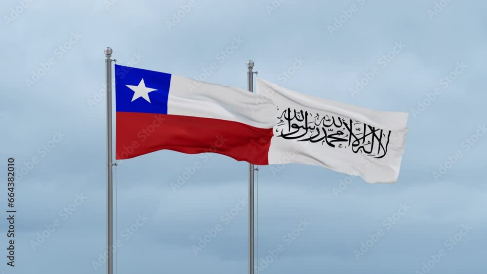 Chile flag and Afghanistan flag waving together on cloudy sky, endless seamless loop Chile flag and Afghanistan flag waving together on cloudy sky, endless seamless loop
