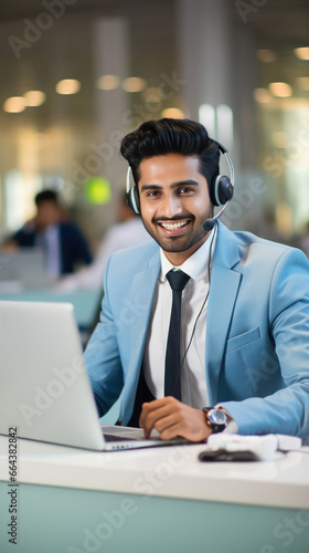 Young and handsome male executive working at call center © Neha