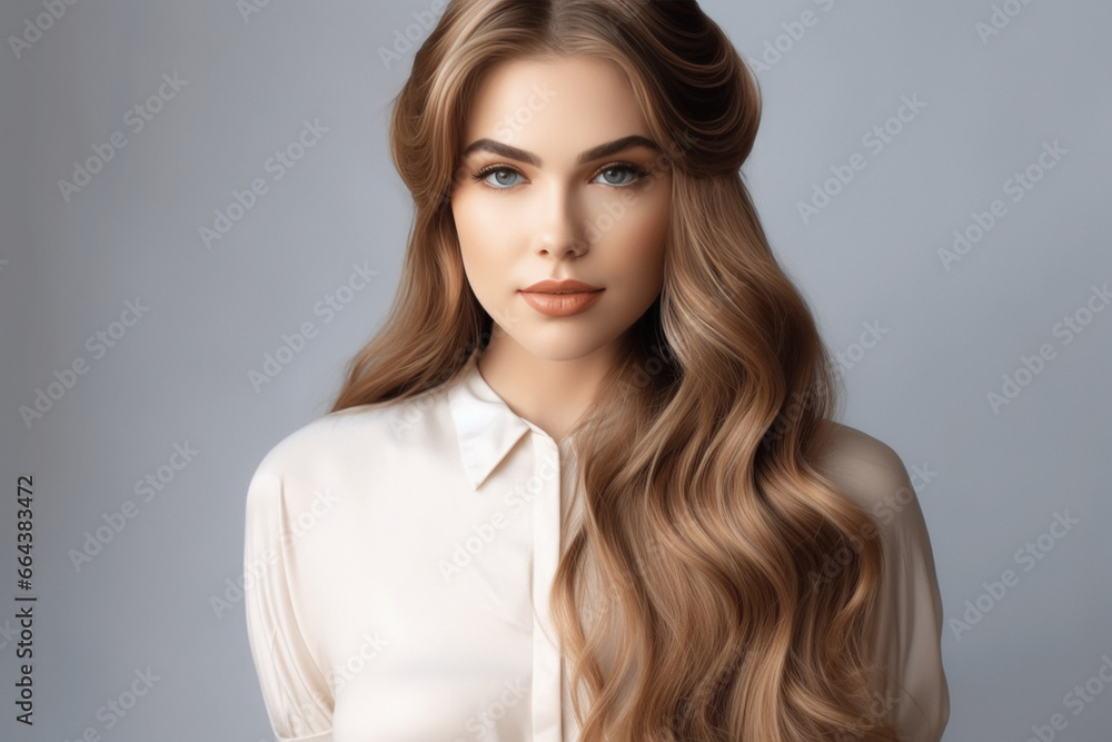 Fototapeta premium Young beautiful woman with shiny hair