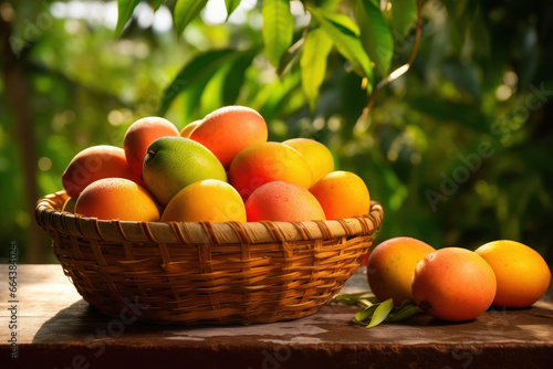 Basket full of fresh and juicy mangoes