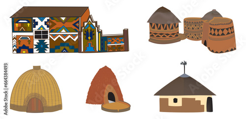 House styles wooden straw mud Artwork etc in African style mix Ancient compendium vector illustrations - editable best art design for multipurpose use in high definition format