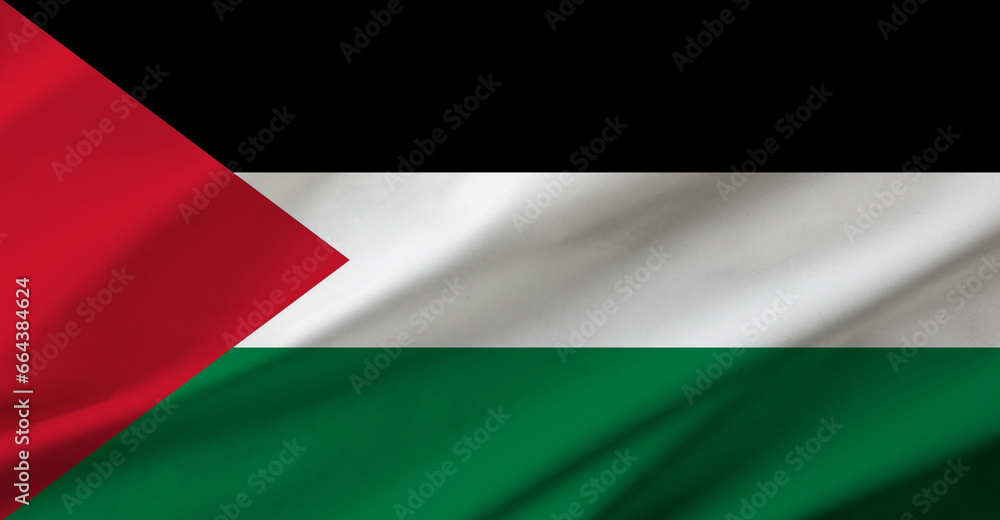 Palestinian flag background with waving fabric texture