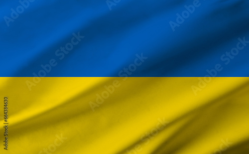 Ukrainian flag background with waving fabric texture photo