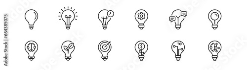 Light bulb icon set. Innovation lightbulb icon. Idea lamp bulb in line. Innovation lamp icon. Editable stroke. Vector illustration.