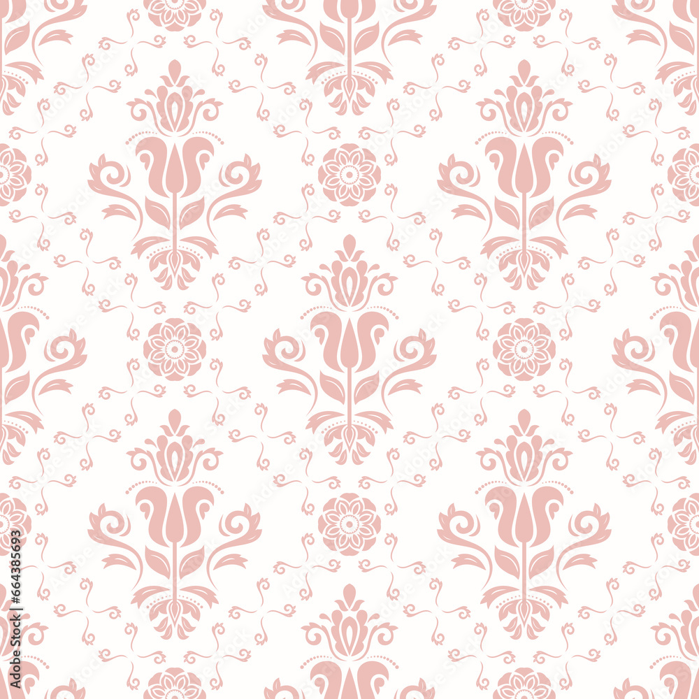 Classic seamless pink pattern. Damask orient ornament. Classic vintage background. Orient ornament for fabric, wallpapers and packaging Classic seamless pink pattern. Damask orient ornament. Classic vintage background. Orient ornament for fabric, wallpapers and packaging