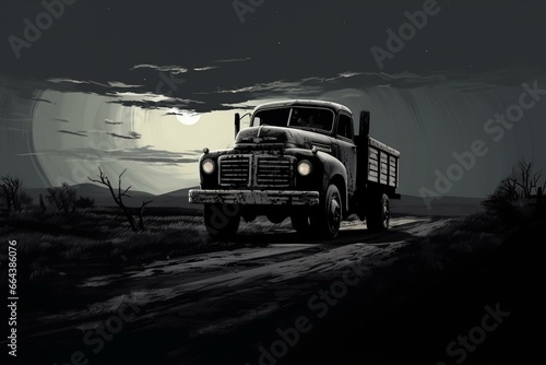 the truck in the background painted black, digitally created and drawn. Generative AI photo