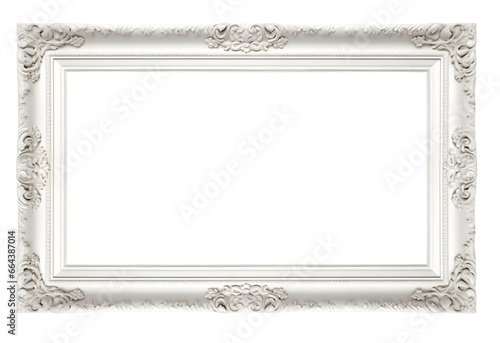 Fototapeta Naklejka Na Ścianę i Meble -  3D white ornate antique picture frame isolated over a transparent background