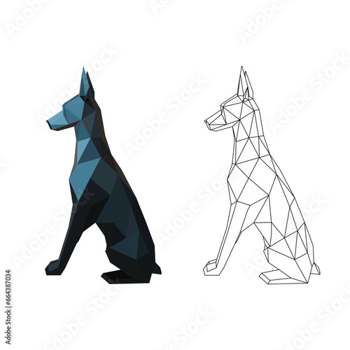 Doberman retriever dog polygonal lines illustration. Abstract vector dog on the white background