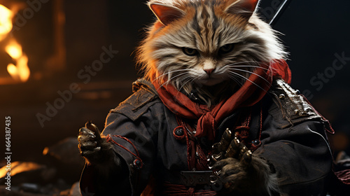 cat with samurai uniforms. AI Generative