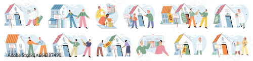 Buying and choosing housing. Vector illustration The residential property offered comfortable living space The business thrived in commercial building Choosing right housing option was crucial