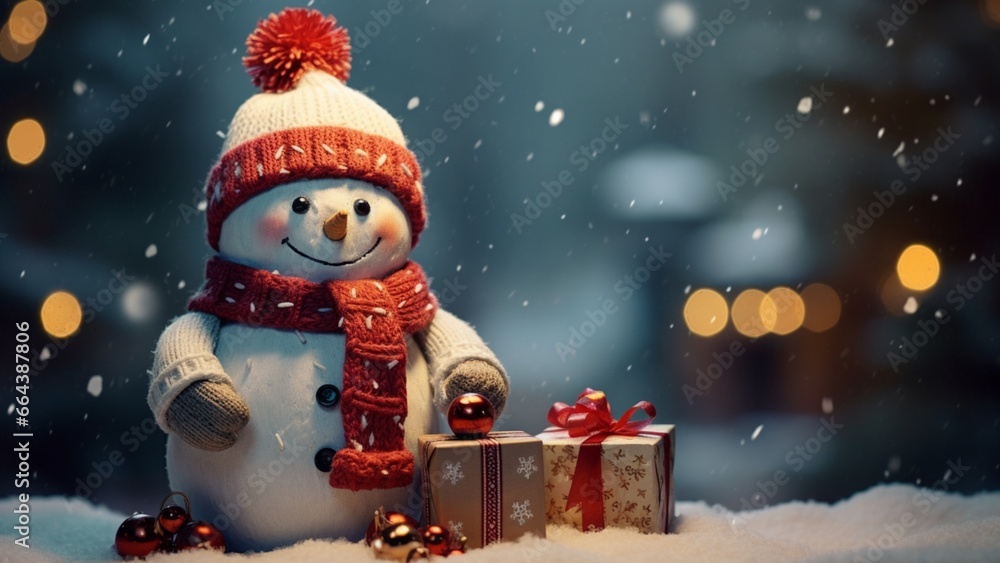 Obraz premium snowman with christmas gifts
