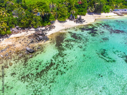 Aerial view of Anse Royale beach in Mahe island