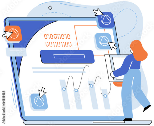Application testing metaphor. Vector illustration. Application testing, crucible where coding errors are uncovered and rectified App test, sandbox for validating apps functionality Software testing
