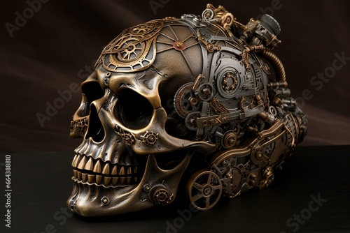 steampunk-style mechanical skull. Generative AI