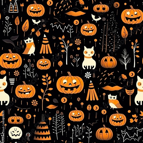 halloween seamless pattern/background/generative AI/cute halloween image/american retro style