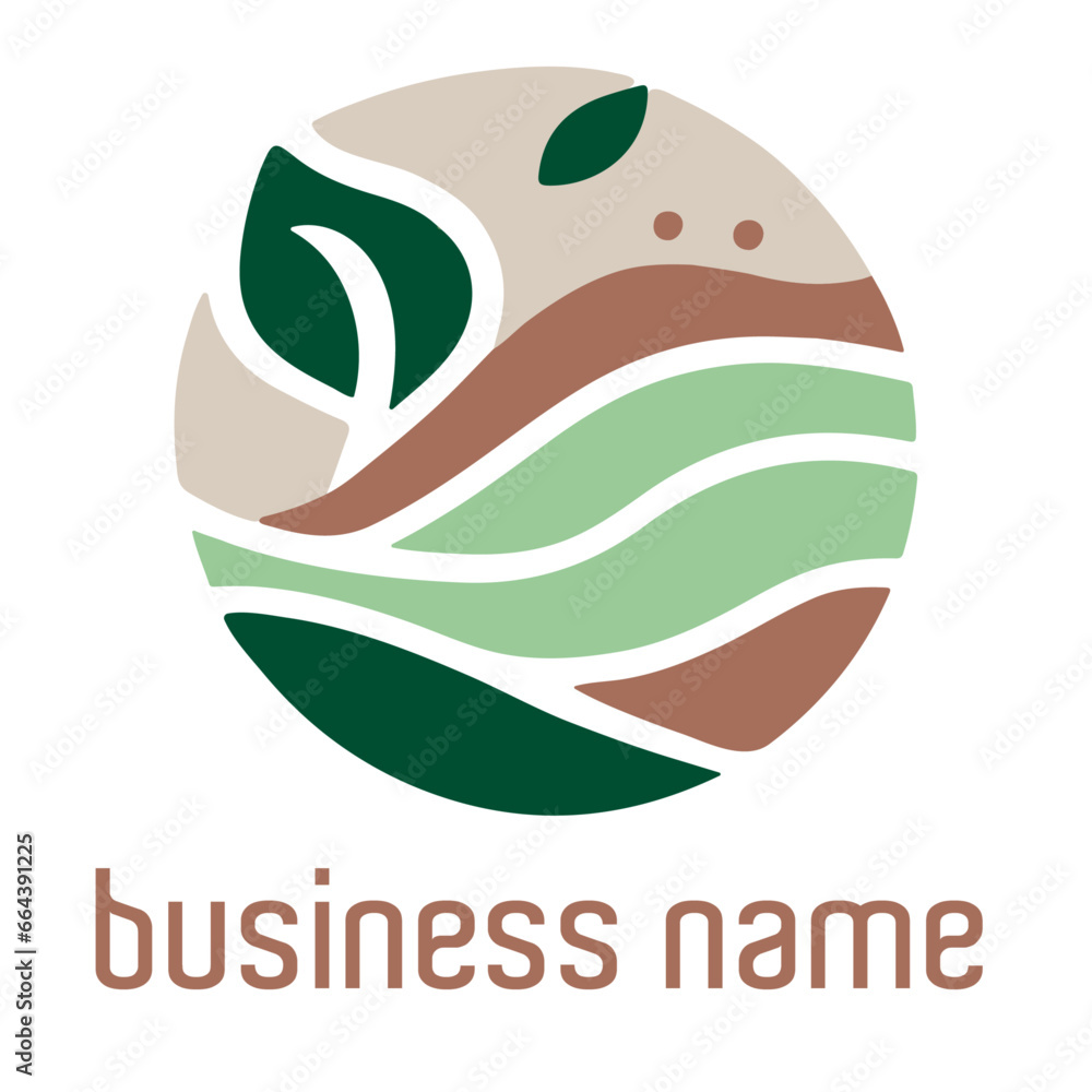 casual organic logo with leaf and abstract graphic, food restaurant and