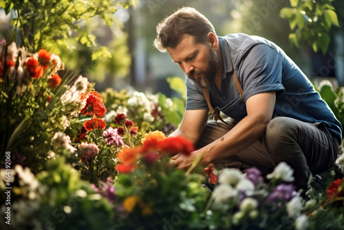 Man picking working gardener agriculture farmer flower business plant horticulture organic © VICHIZH